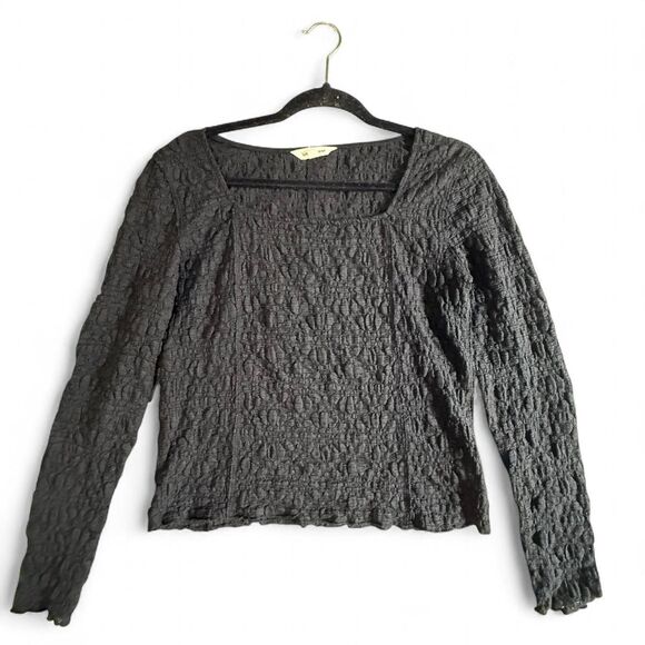 Lucky Brand L Black Textured Square Neck Sweater Top Lightweight - Picture 3 of 6